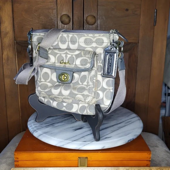 Coach Beige and Gray Signature Crossbody Bag - Picture 5 of 13